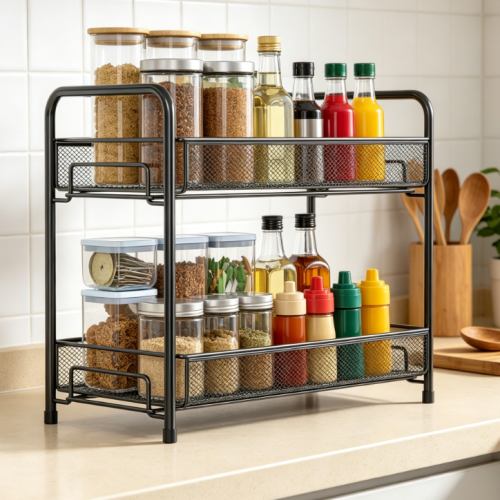 Double-Layer Folding Rust-Proof Metal Guardrail Condiment Rack
